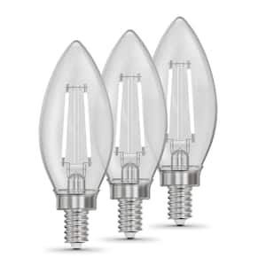 25W Equivalent B10 E12 Candelabra Dim White Filament Clear Glass Chandelier LED Light Bulb, Bright White 3000K (3-Pack)