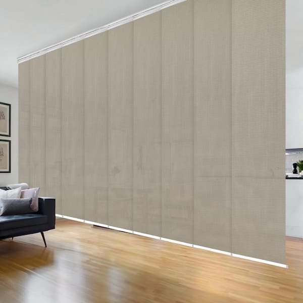 EMOH Soot 120 in. - 218 in. W x 116 in. L Adjustable 10-Panel White Double Rail Panel Track with 23.5 in. Slates