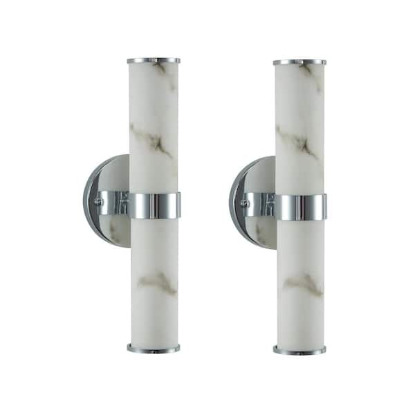 Unbranded Set of 2 Vanity Lighting 2-Light Chrome Wall Sconce with Iron Metal Frame Resin Imitation Marble Texture Wall Lights