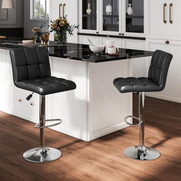 25-33.5 in. Black Metal Modern Swivel Bar Stools with Footrest Back ( Set of 2 )