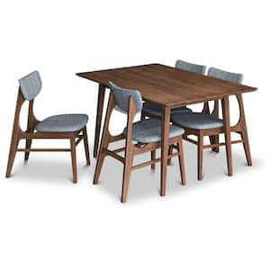 Amber 5-Piece Mid-Century Dining Set with 4 Fabric Dining Chairs in Gray