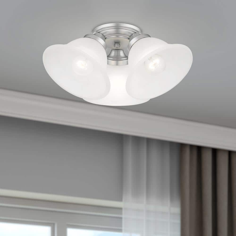 Wynnewood Satin Nickel 16" LED Flush Mount with Gray Marble Glass