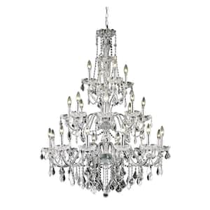 Timeless Home 36 in. L x 36 in. W x 49 in. H 24-Light Chrome Transitional Chandelier with Clear Crystal