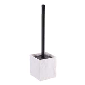 White Stone Effect Square Toilet Brush and Holder Set