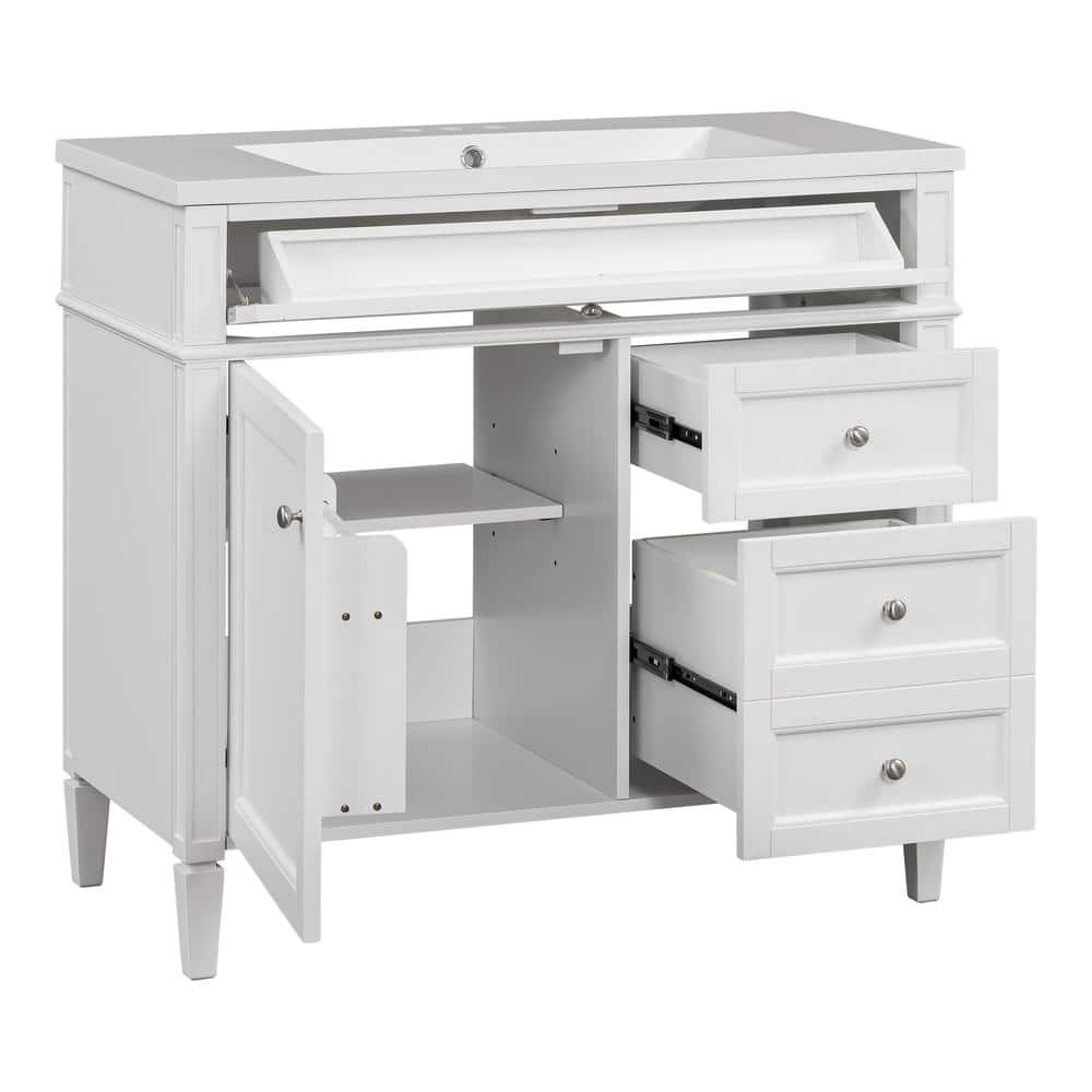 36 in. Single Sink Freestanding White Bath Vanity with White Resin Top Unassembled price history on PriceWatchPro
