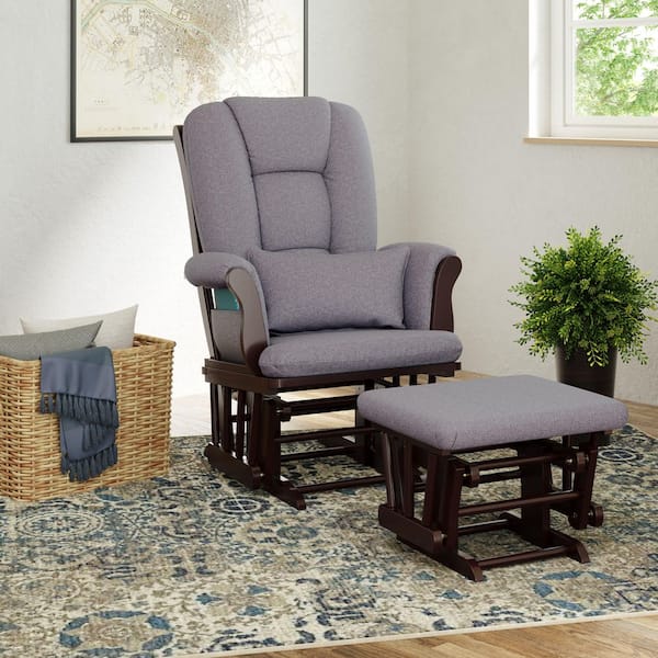Tuscany Espresso with Gray Swirl Cushion Glider and Ottoman Set