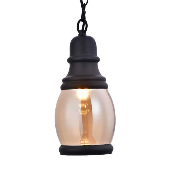 LAZZUR Alagnon 5 in. 1-Light Matte Black Pendant with Amber Glass Shade
