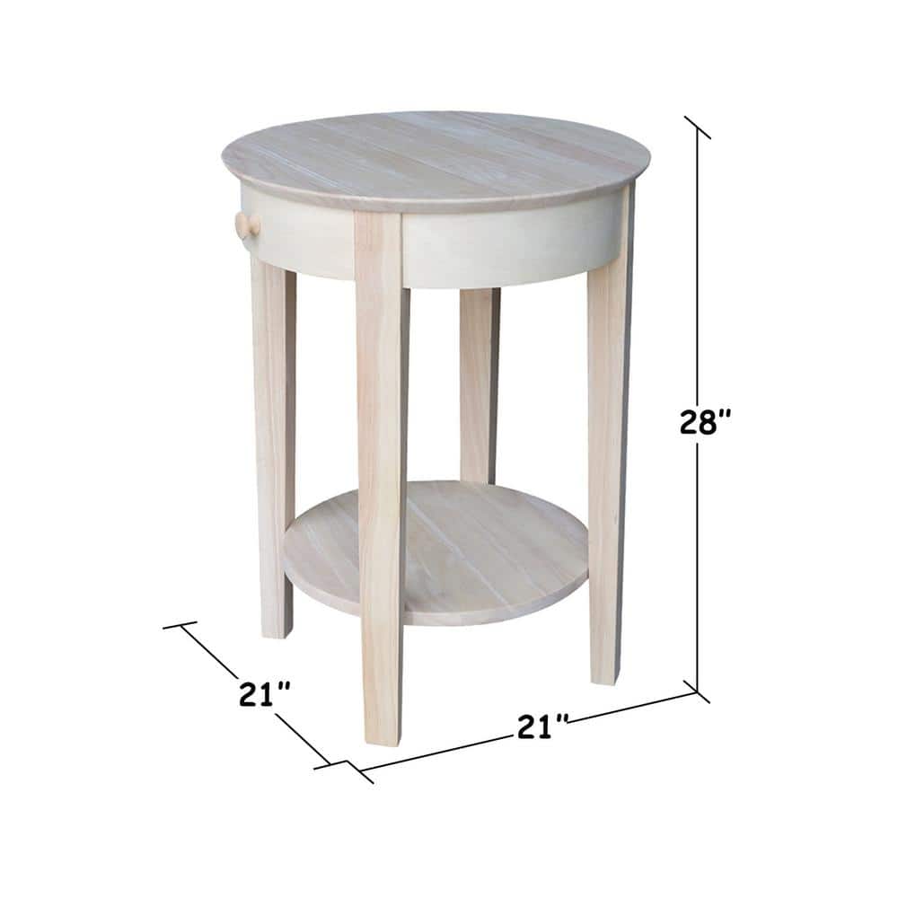 Round Solid Wood Accent Table with Storage Drawer