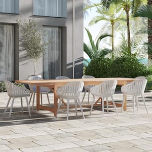 LuLu 9-Piece Eucalyptus Wood And Aluminum Patio Rectangular Outdoors Dining Table Set Ideal for, White