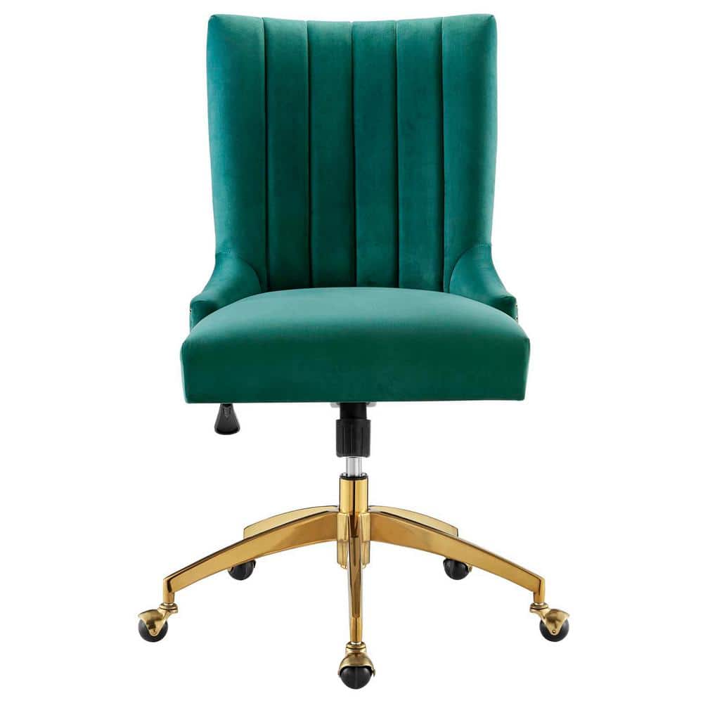 Gold Teal Velvet Swivel Office Chair with Gold Metal Base