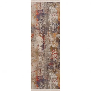 Gray 2 ft. x 6 ft. Abstract Distressed Runner Rug