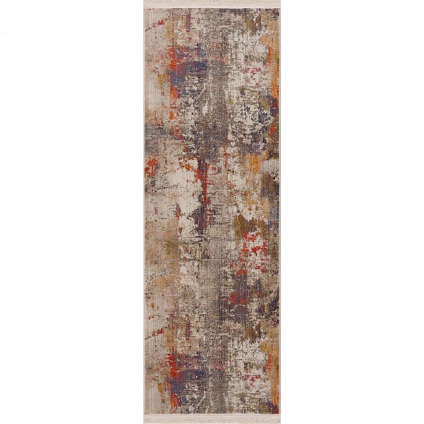 HomeRoots Gray 2 ft. x 6 ft. Abstract Distressed Runner Rug