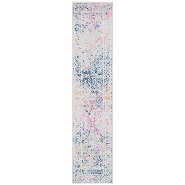 SAFAVIEH Tulum Ivory/Dark Blue 2 ft. x 13 ft. Border Runner Rug