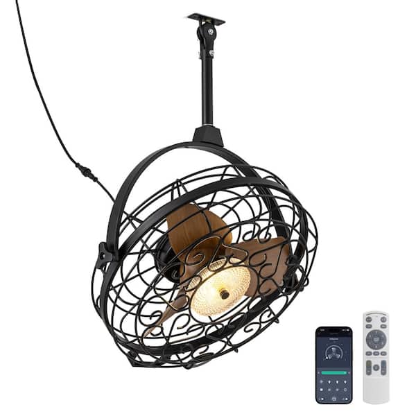 23 in. Smart Indoor/Outdoor Black Caged Wall Mounted 3 Blades Ceiling Fans with Dimmable Led and Remote/APP Control