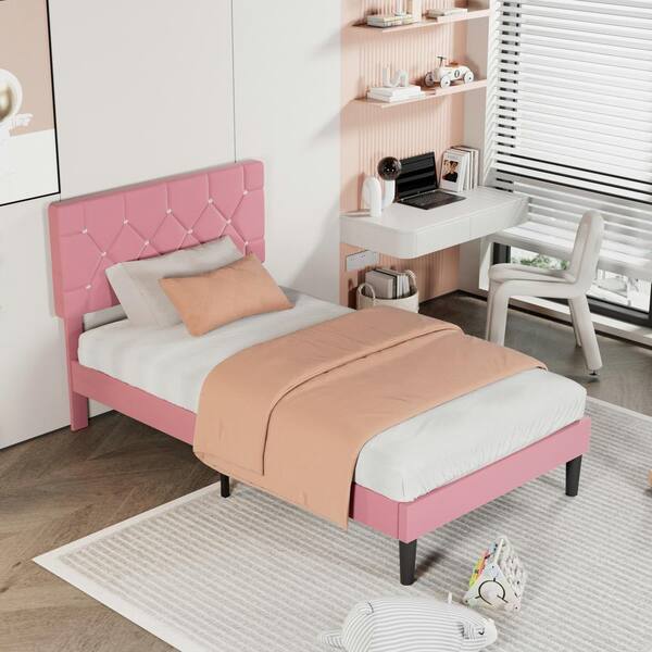VECELO Twin Size Bed Fame, Upholsteed Platfom Bedfame
