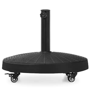 50 lbs. Round Resin Patio Umbrella Base Stand Holder with Lockable Wheels in Black