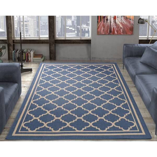 Ottomanson Jardin Collection Moroccan Trellis Design Natural Blue 5 Ft 3 In X 7 Indoor Outdoor Area Rug Jrd8896 5x7 The Home Depot Ottomanson Jardin Collection Moroccan, Outdoor Trellis Rug