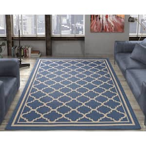 Jardin Collection Moroccan Trellis Design 5x7 Non Shedding Indoor/Outdoor Area Rug, 5'3" x 6'11", Blue