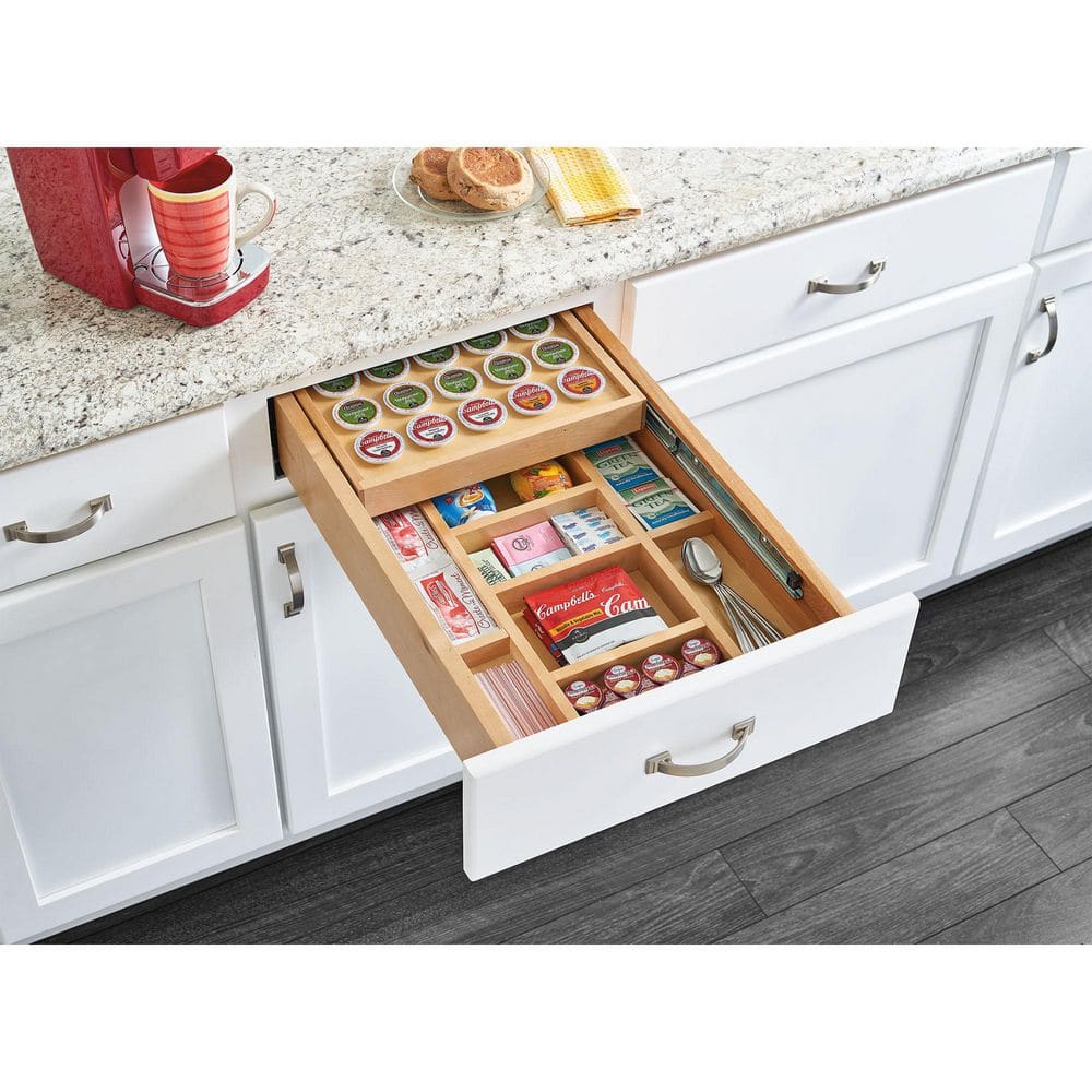 Natural Maple Wood Adjustable Two-Tier Drawer Organizer