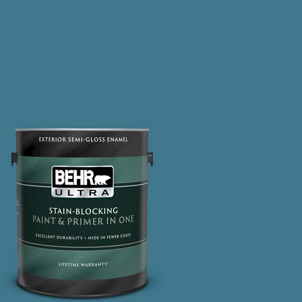 BEHR ULTRA 1 gal. #UL230-19 Cayman Bay Semi-Gloss Enamel Exterior Paint and Primer in One