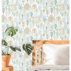 White and Blue Folklore Trees Peel and Stick Wallpaper (Covers 28.29 sq. ft.)