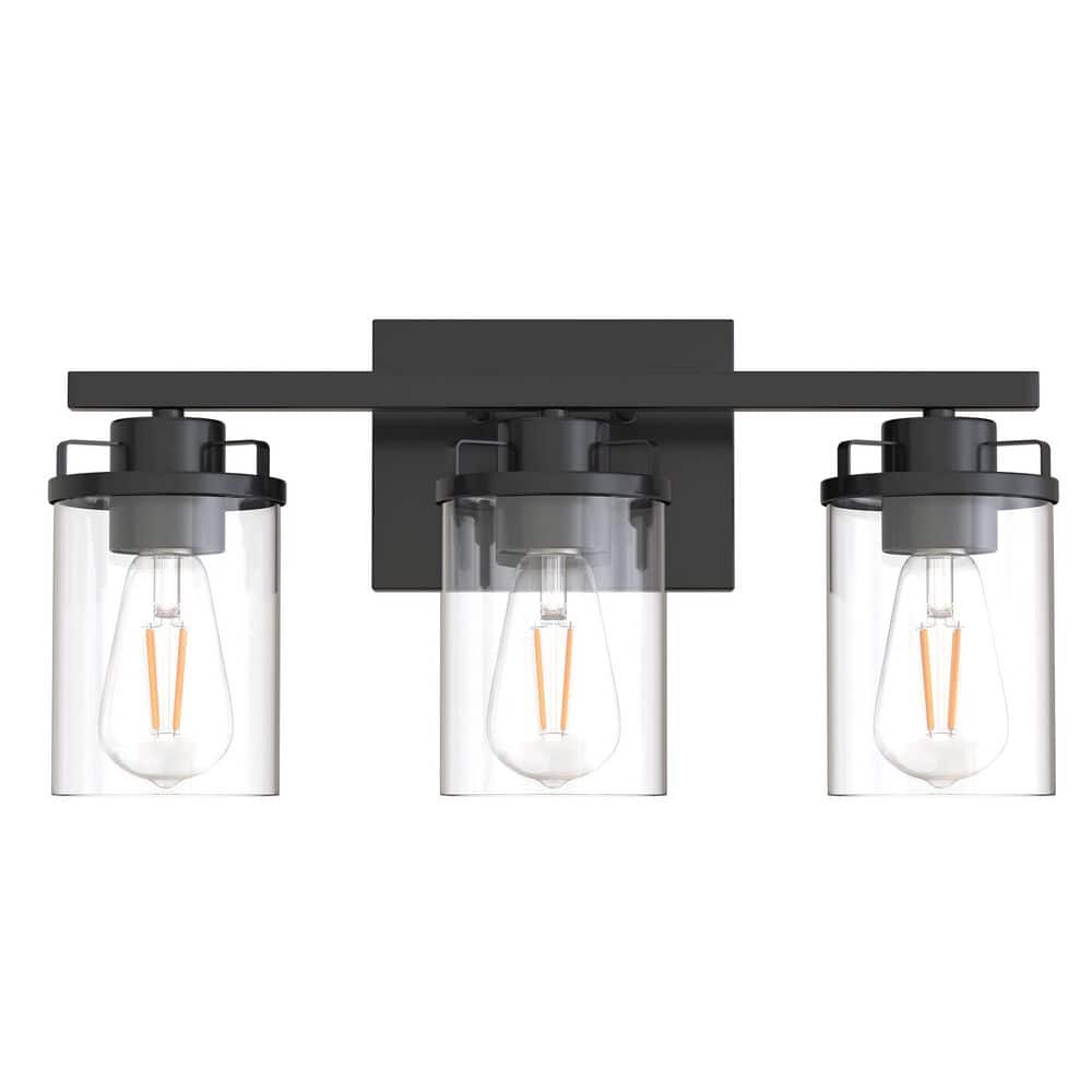 18 in. 3-Light Black Vanity Light with Cylinder Clear Glass Shade for Bathrooms Powder Rooms or Dressing Rooms price history on PriceWatchPro