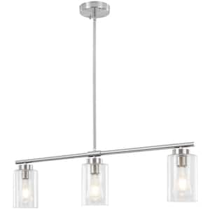 Kimbell 3-Light Nickel Linear Island Pendant Light, Kitchen Lighting with Clear Bubbles Glass Shades, No Bulbs Included