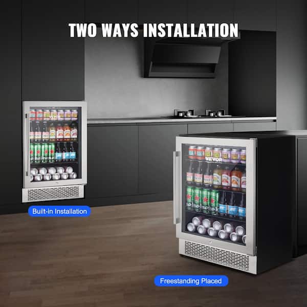 Costway 15 Inch Beverage Refrigerator, Built-in Beverage Cooler w/  Double-Layer Tempered Glass Door