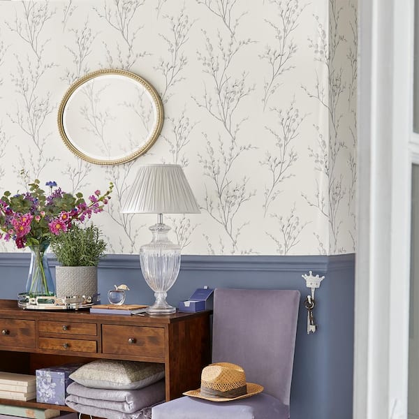 Laura Ashley Willow Off White and Steel Wallpaper
