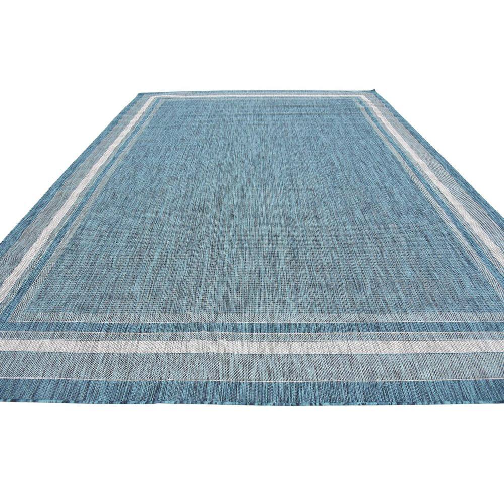 Teal and Beige Synthetic Flat Woven 9' x 12' Outdoor Rug