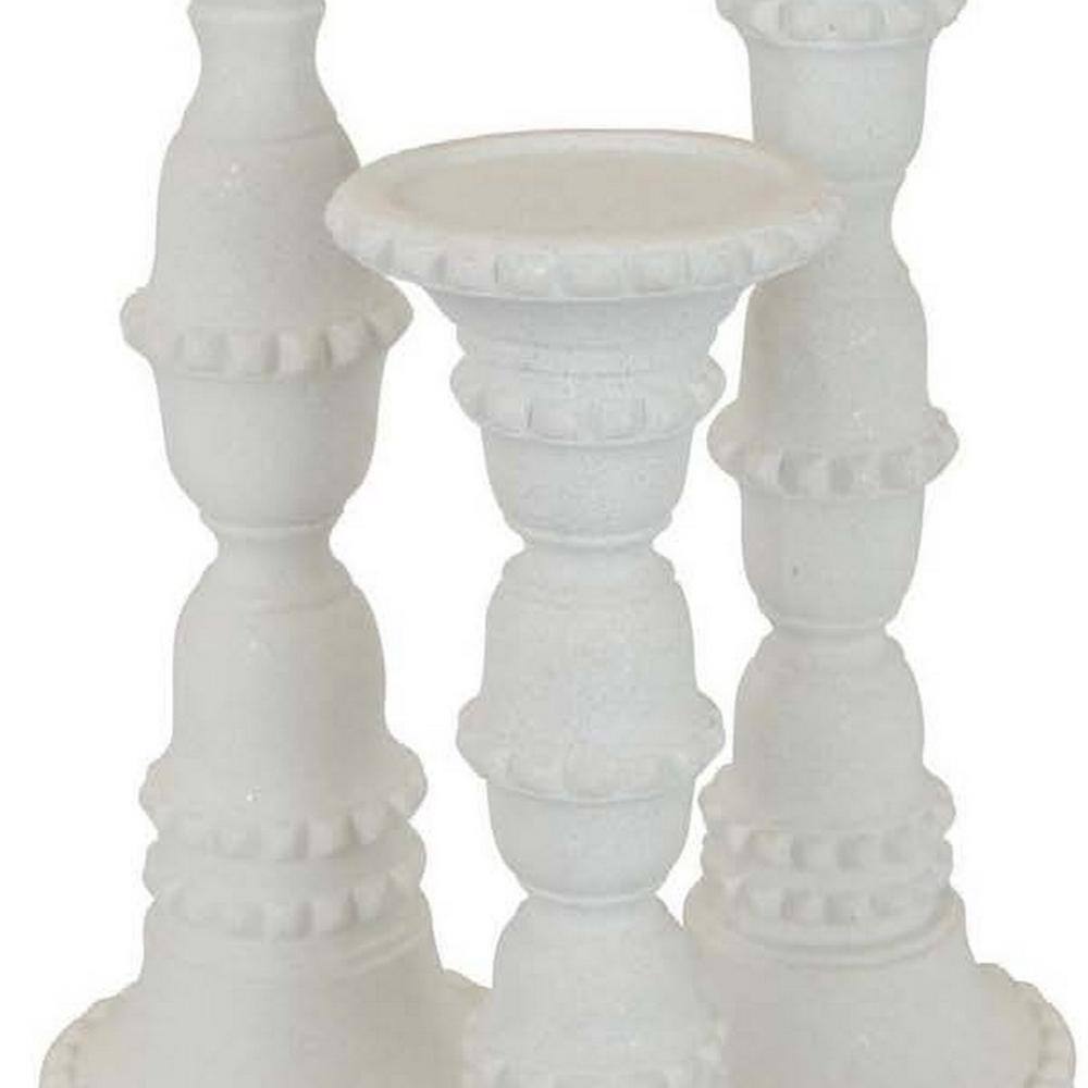 White Resin Tall Pillar Candlestick Set with Heavy Base