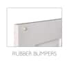 Close-up of a clear rubber bumper on a white cabinet door.