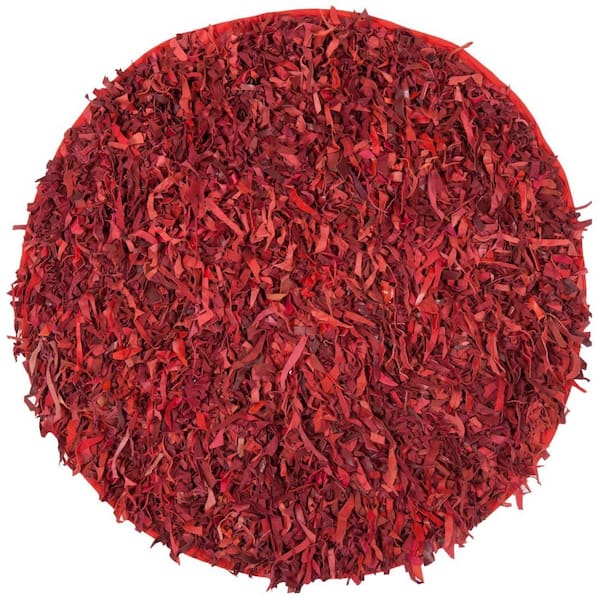 SAFAVIEH Leather Shag Red 6 ft. x 6 ft. Round Area Rug