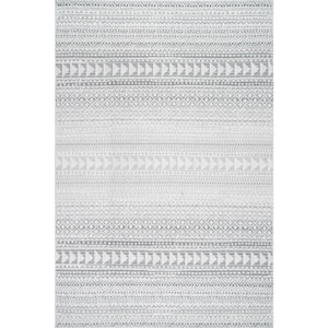 Hana Striped Geometric Beige 6 ft. 7 in. x 9 ft. Indoor/Outdoor Patio Area Rug