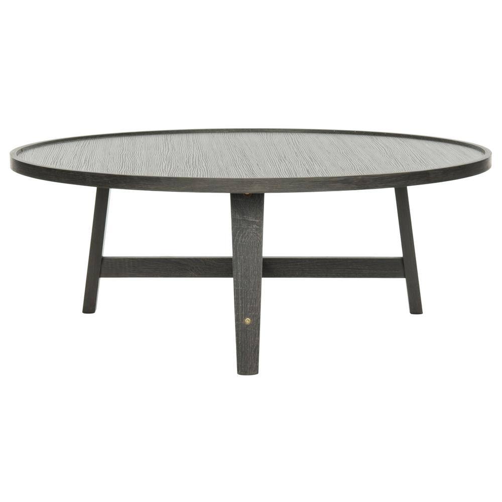 Transitional 35'' Round Wood Coffee Table in Gray/Brown