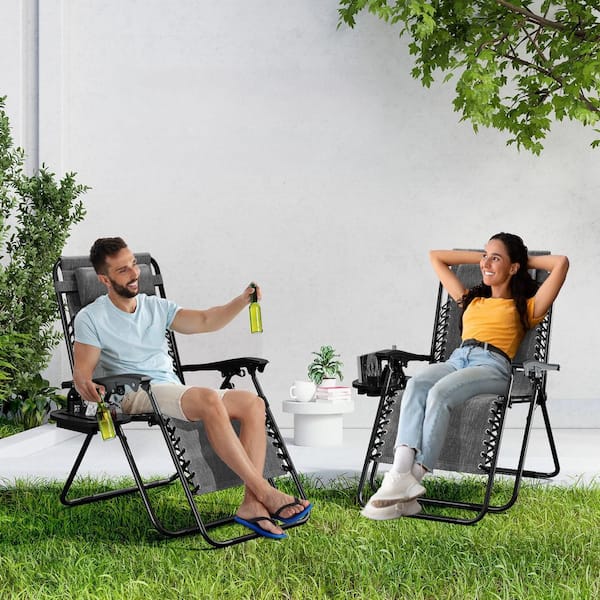 HEARTH & HARBOR 2-Piece Gray Zero Gravity Chairs, Metal Outdoor