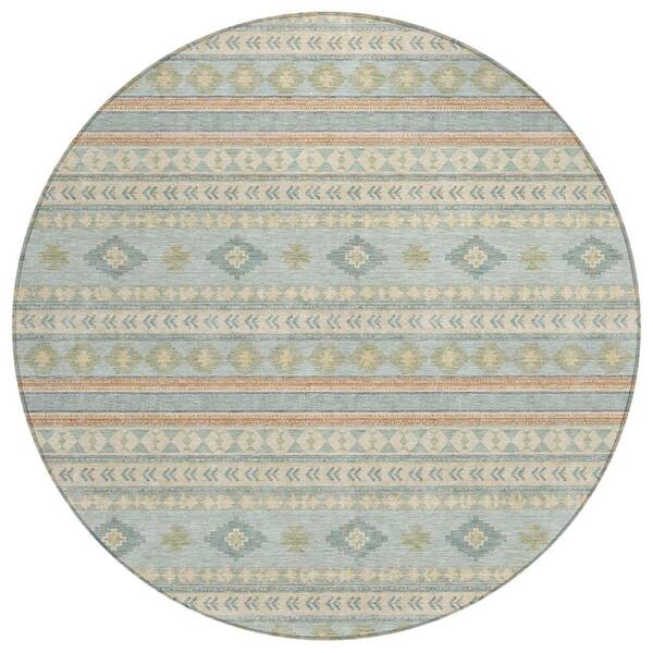 Chantille Machine Washable Indoor/Outdoor Abstract ACN3124 Sky 8 ft. x 8 ft. Round Rug