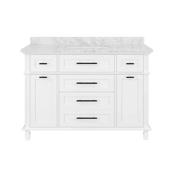 Tarbot 48 in. Single Sink White Bath Vanity with Carrara Marble Top with Integrated Power Outlet (Assembled)