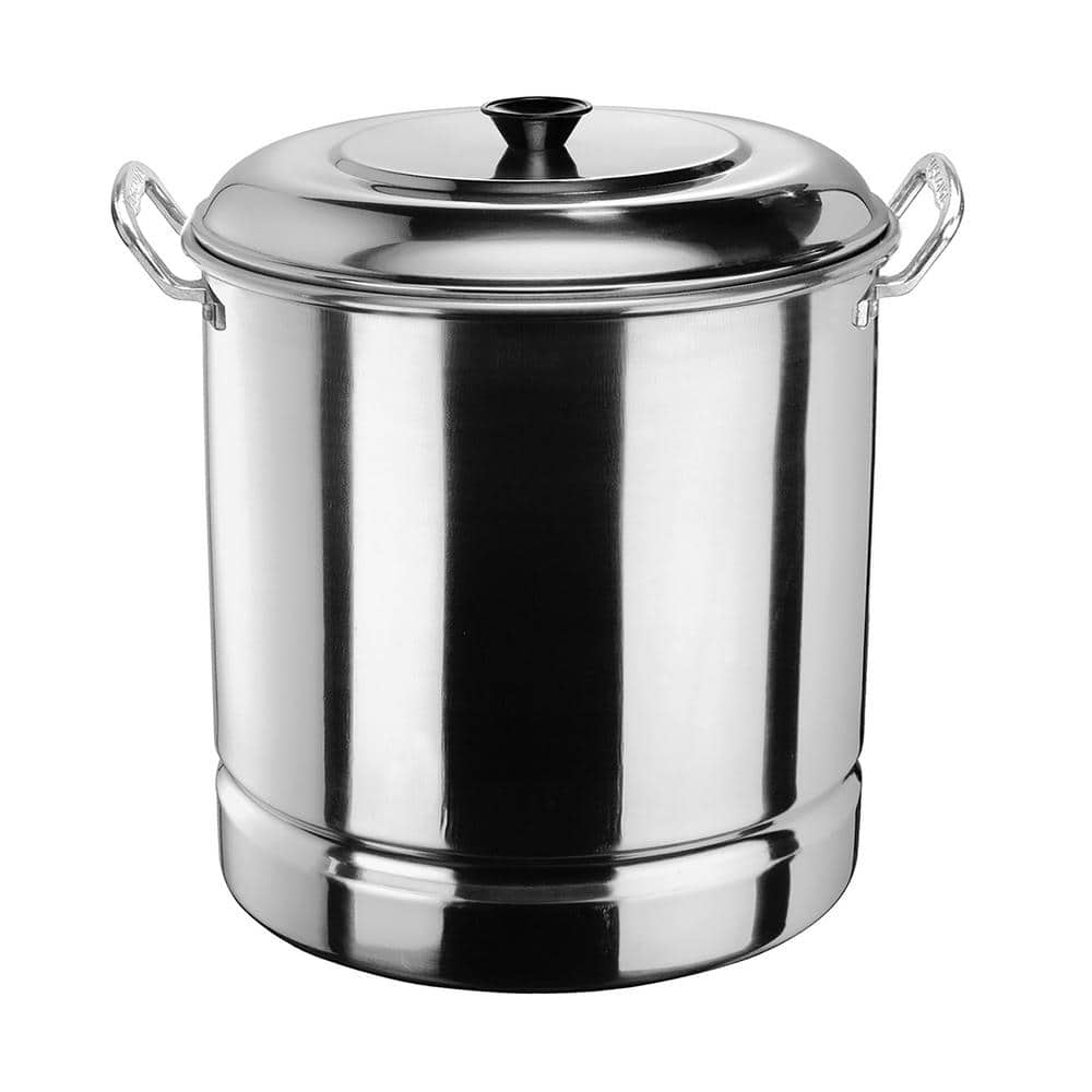 VASCONIA 32 Qt. Aluminum Steamer Stock Pot in Silver with Aluminum Lid ...