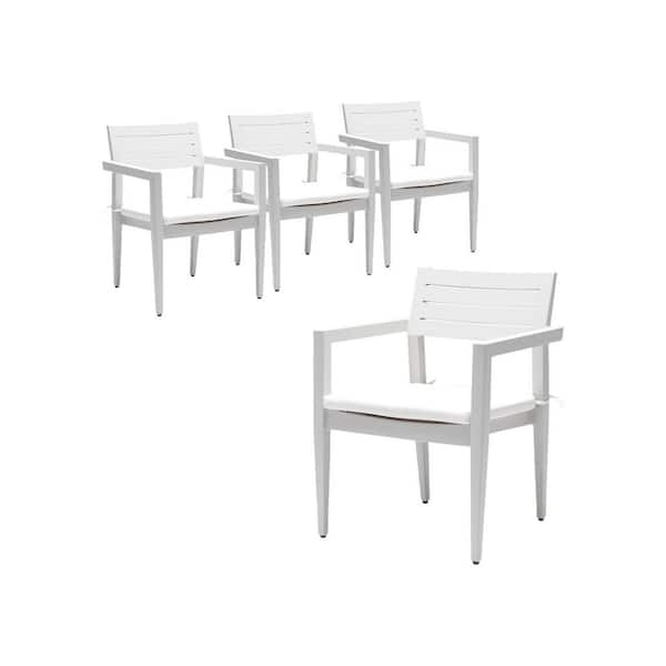 Stackable Aluminum Outdoor Dining Chair with Outdoor-Grade Sunbrella White Cushions (4-Pack) for Labor's Day