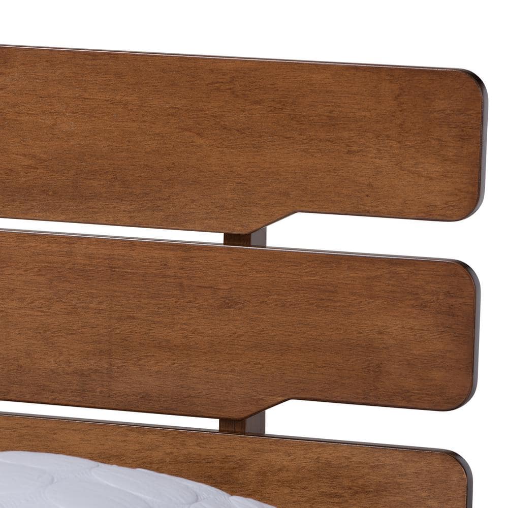 Queen Walnut Rubberwood Platform Bed with Slatted Headboard
