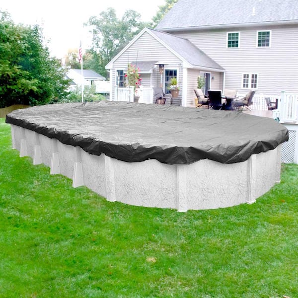 Pool Mate Advanced Waterproof Extra-Strength 16 ft. x 32 ft. Oval Silver Winter Pool Cover