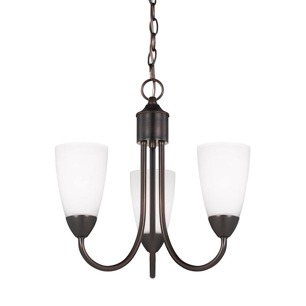 Mini Seville Bronze 3-Light Chandelier with Etched Glass