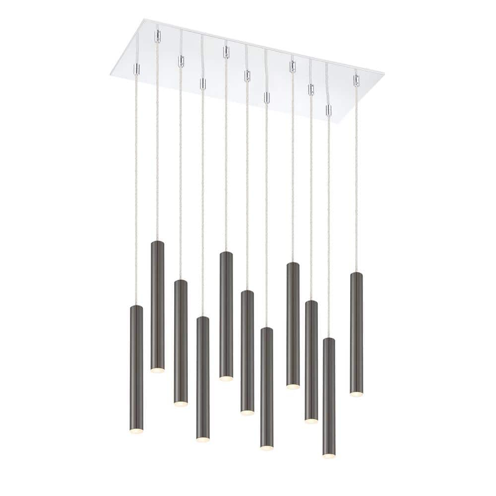 Forest 5 W 11 Light Chrome Integrated LED Shaded Chandelier with Pearl Blac