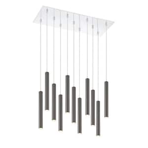 Forest 5 W 11 Light Chrome Integrated LED Shaded Chandelier with Pearl Black Steel Shade