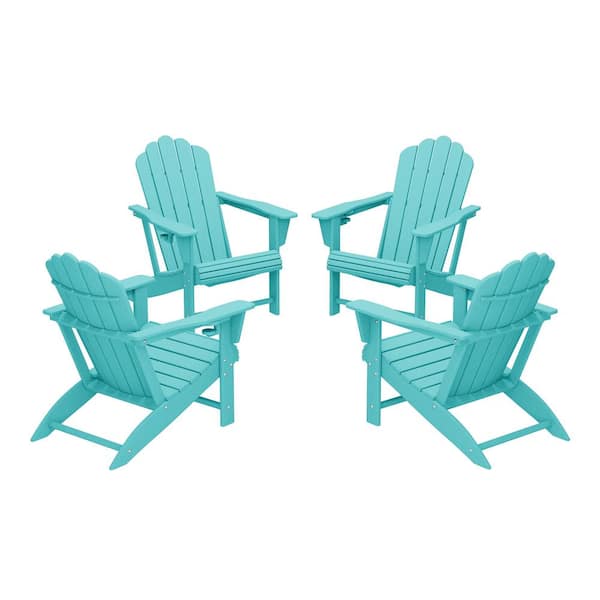 WESTIN OUTDOOR Aderson Set of 4 All Weather Fade Resistant Outdoor Patio HDPE Adirondack Chairs with Cup Holders in Turquoise