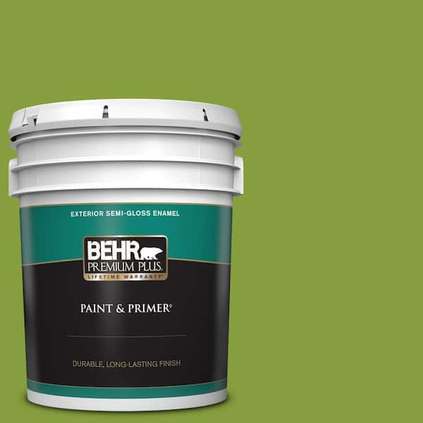 BEHR PREMIUM PLUS 5 gal. #T14-18 New Shoot Semi-Gloss Enamel Exterior Paint & Primer