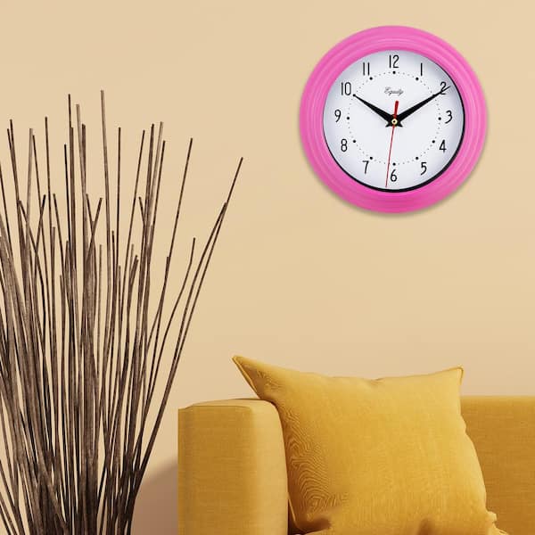 Equity by La Crosse 8 in. x 8 in. Round Pink Plastic Wall Clock