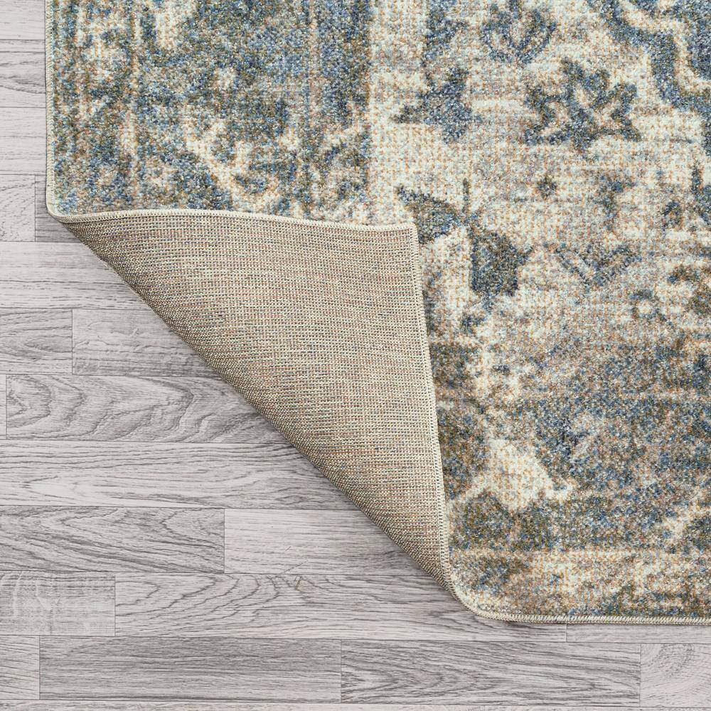 Pavel Blue and Cream 4' x 6' Washable Medallion Rug