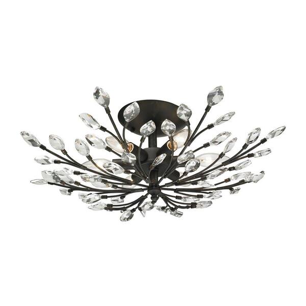 Titan Lighting Crystal Branches 6-Light Burnt Bronze Semi Flush Mount